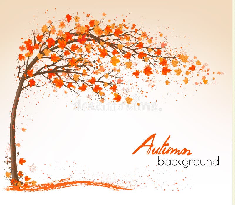 Fondo di autunno con un albero e foglie variopinte royalty illustrazione gratis