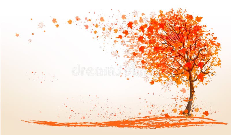Fondo di autunno con un albero e le foglie dorate