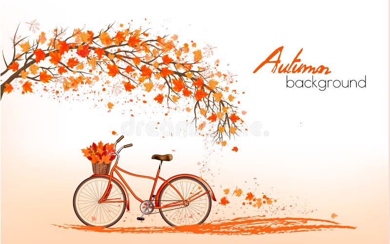 Fondo di autunno con un albero e una bicicletta