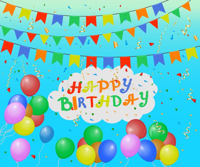 Fondo di festa con i palloni variopinti, gli stendardi, il lamé ed i coriandoli Il buon compleanno dell'iscrizione Illustrazione illustrazione di stock Fondo di festa con i palloni variopinti, gli stendardi, il lamé ed i coriandoli Il buon compleanno dell'iscrizione Illustrazione illustrazione di stock