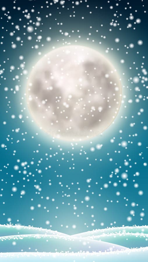 Fondo di inverno, grande luna sul cielo di inverno
