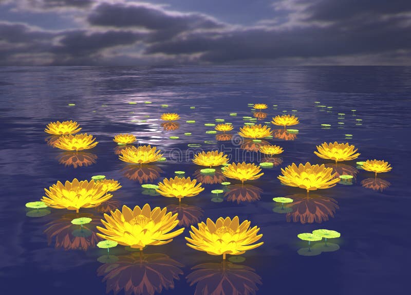 Fondo di notte dell'acqua del fiore di loto di incandescenza