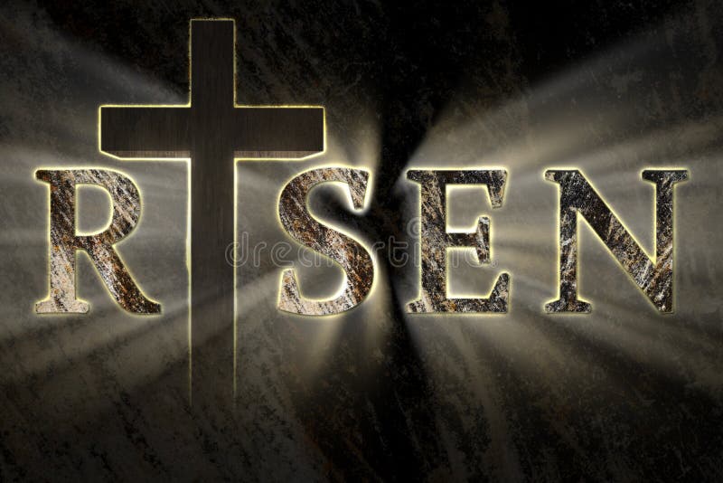 Fondo di Pasqua con l'incrocio di Jesus Christ ed il testo aumentato scritti, inciso, scolpito sulla pietra