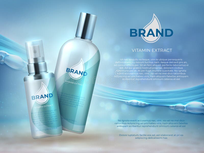 Fondo di prodotto cosmetico Pelle di bellezza dell'acqua blu preoccuparsi la maschera fresca della bottiglia della crema dell'umi illustrazione vettoriale