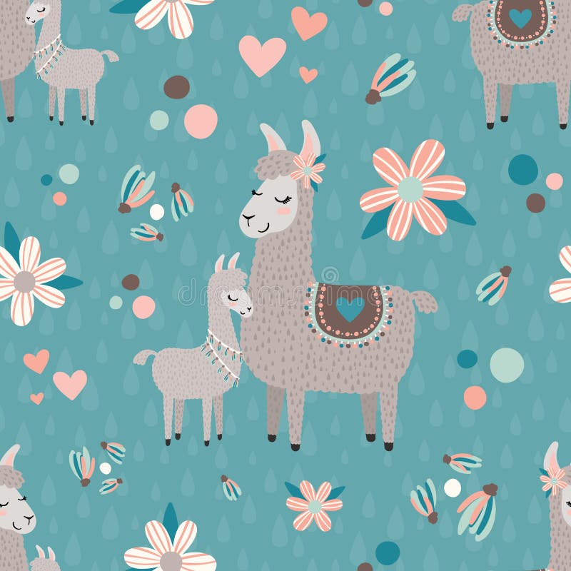 Fondo di Teal Mama Llama Seamless Pattern di vettore illustrazione vettoriale Fondo di Teal Mama Llama Seamless Pattern di vettore illustrazione vettoriale