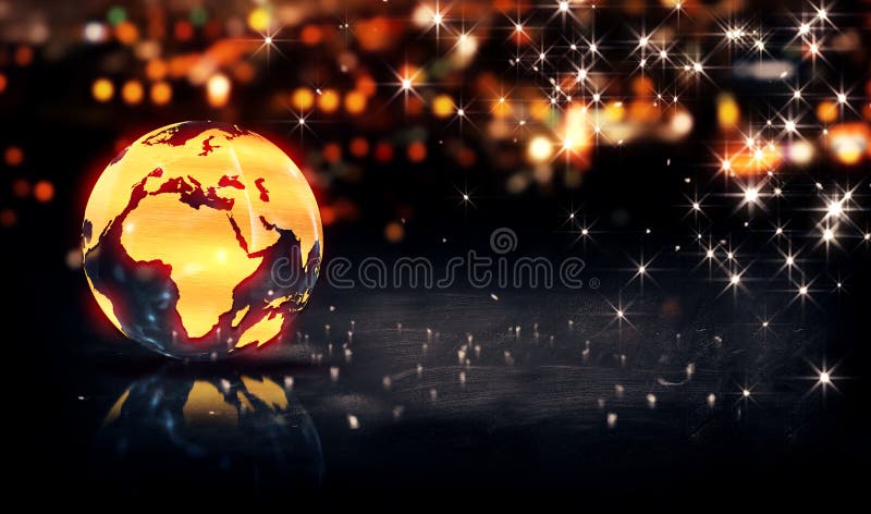 Fondo di vetro di Crystal Gold City Light Shine Bokeh 3D del globo illustrazione vettoriale Fondo di vetro di Crystal Gold City Light Shine Bokeh 3D del globo illustrazione vettoriale