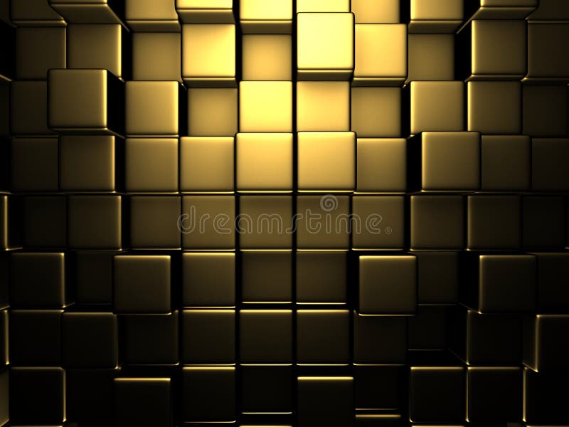 Fondo dorato astratto della parete dei cubi illustrazione vettoriale Fondo dorato astratto della parete dei cubi illustrazione vettoriale