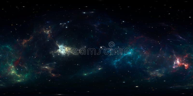 Fondo espacial de 360 grados con nebula y estrellas, proyección equirectangular, mapa del medio ambiente Panorama esférico de HDR ilustración del vector
