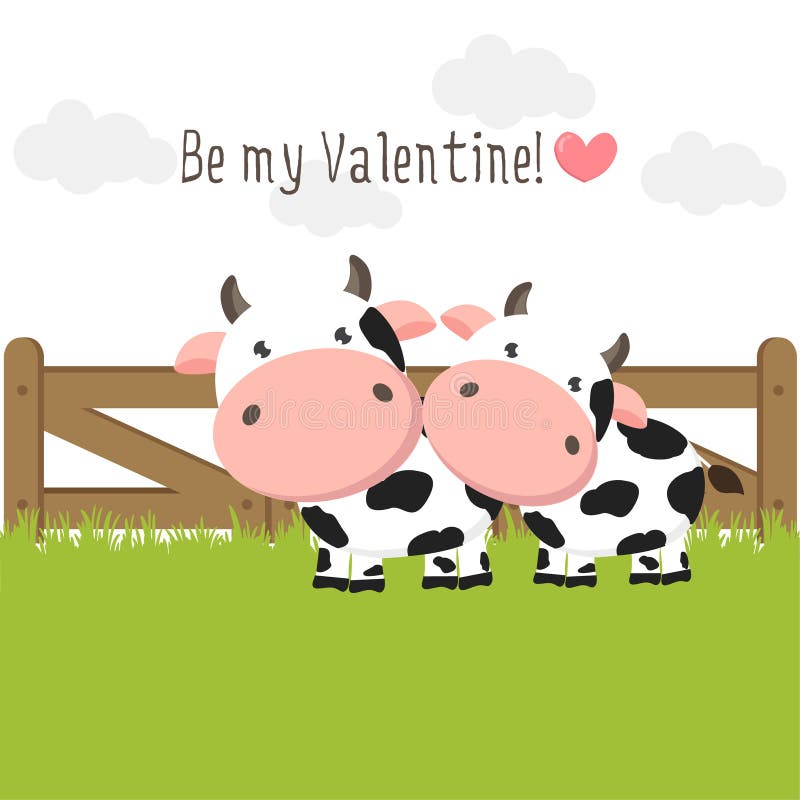 Fondo feliz del d?a de tarjetas del d?a de San Valent?n para la tarjeta de felicitaci?n Pares de vacas lindas en amor en campo de stock de ilustración Fondo feliz del d?a de tarjetas del d?a de San Valent?n para la tarjeta de felicitaci?n Pares de vacas lindas en amor en campo de stock de ilustración