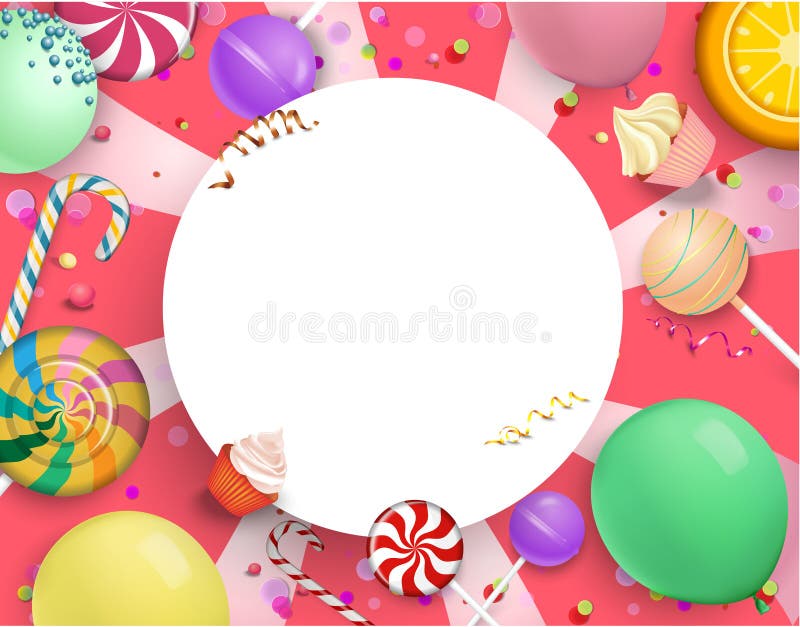 Fondo festivo redondo rosado con los dulces coloridos ilustración del vector Fondo festivo redondo rosado con los dulces coloridos ilustración del vector