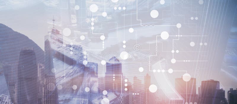 Fondo financiero universal. Línea y puntos. Fondo digital futurista para tecnología de negocios foto de archivo libre de regalías