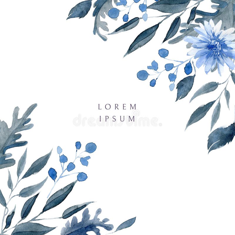 Fondo floral de la acuarela. Decoraciones de la esquina. Plantas negras y azules fotografía de archivo libre de regalías