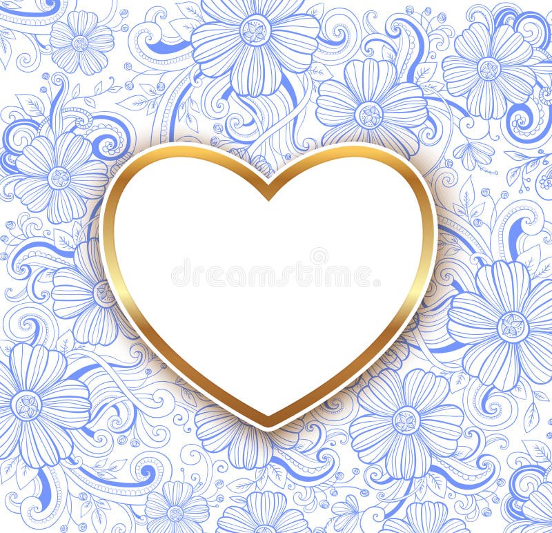 Fondo floral azul de la tarjeta del día de San Valentín con el corazón de oro libre illustration Fondo floral azul de la tarjeta del día de San Valentín con el corazón de oro libre illustration