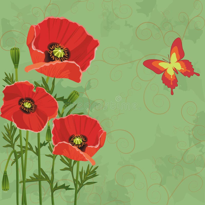 Fondo floral del vintage con las amapolas stock de ilustración Fondo floral del vintage con las amapolas stock de ilustración
