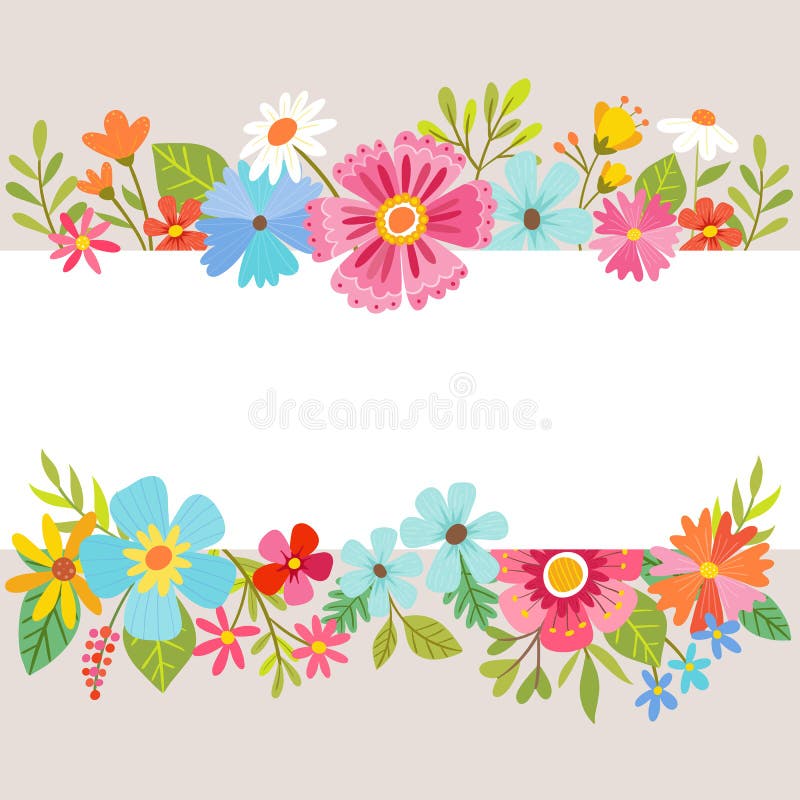 Spring floral background with cartoon flowers. Vector layout, perfect for greeting card design. Spring floral background with cartoon flowers. Vector layout, perfect for greeting card design.