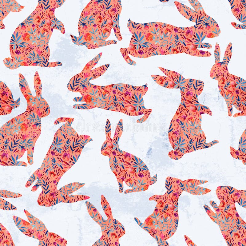 Fondo floreale ed animale dell'acquerello dipinto a mano Modello senza cuciture dei conigli svegli illustrazione di stock Fondo floreale ed animale dell'acquerello dipinto a mano Modello senza cuciture dei conigli svegli illustrazione di stock