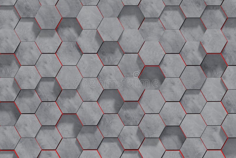 Fondo a forma di della parete dei blocchi in calcestruzzo di esagono Vista di prospettiva illustrazione 3D royalty illustrazione gratis Fondo a forma di della parete dei blocchi in calcestruzzo di esagono Vista di prospettiva illustrazione 3D royalty illustrazione gratis