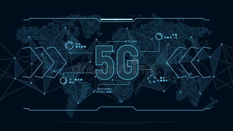 Fondo futurista para la tecnología 5G con la estructura y el mapa del mundo de la conexión de los polígonos en pixeles Concepto d ilustración del vector Fondo futurista para la tecnología 5G con la estructura y el mapa del mundo de la conexión de los polígonos en pixeles Concepto d ilustración del vector