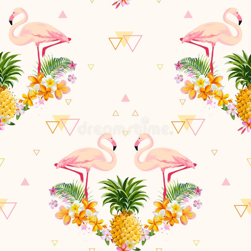 Fondo geometrico del fenicottero e dell'ananas illustrazione vettoriale Fondo geometrico del fenicottero e dell'ananas illustrazione vettoriale
