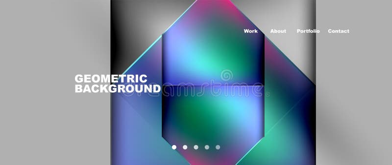 Fondo geométrico con un cubo simétrico en el centro. Fondo geométrico con un cubo en el medio rodeado de triángulos rectangulares y una mezcla de colores azul eléctrico violeta y magenta que crean un patrón líquido con simetría