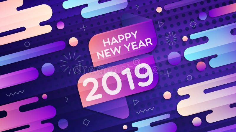 Fondo geométrico moderno de la pendiente de la Feliz Año Nuevo 2019 stock de ilustración Fondo geométrico moderno de la pendiente de la Feliz Año Nuevo 2019 stock de ilustración