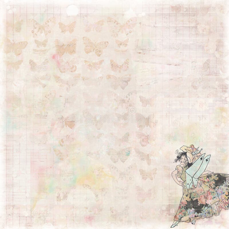 Fondo gráfico abstracto artístico elegante lamentable sucio del papel de libro mayor del vintage antiguo floral con la hada y las imagenes de archivo Fondo gráfico abstracto artístico elegante lamentable sucio del papel de libro mayor del vintage antiguo floral con la hada y las imagenes de archivo
