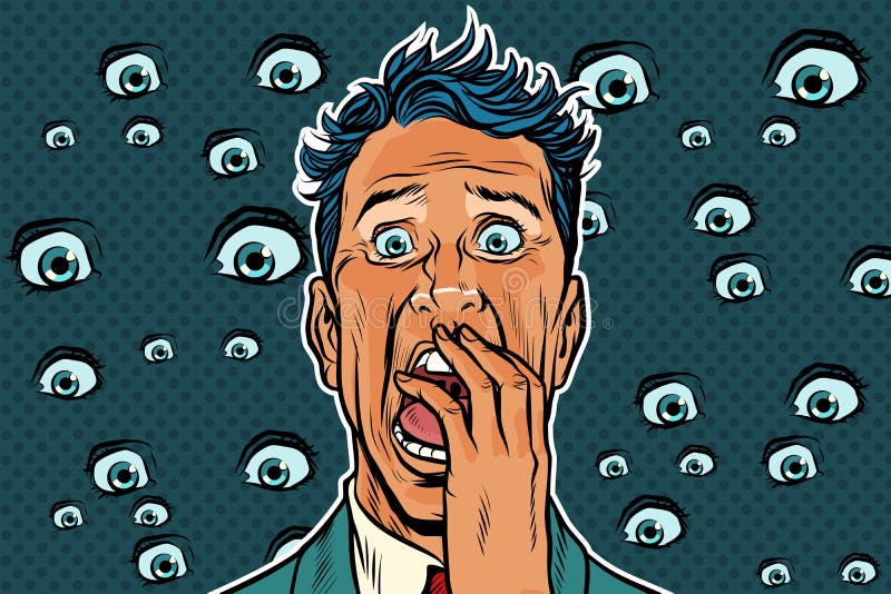Fondo horrible con ojos y un hombre asustado libre illustration Fondo horrible con ojos y un hombre asustado libre illustration