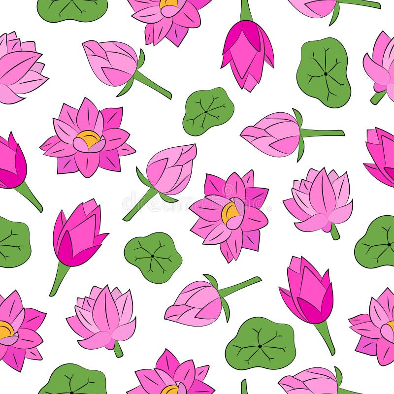 Fondo incons?til del vector Charca con loto Flores rosadas, loto y hojas verdes Dise?o para las telas, materias textiles, papel, stock de ilustración Fondo incons?til del vector Charca con loto Flores rosadas, loto y hojas verdes Dise?o para las telas, materias textiles, papel, stock de ilustración