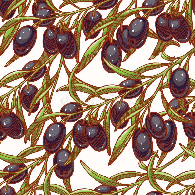 Fondo inconsútil con las aceitunas negras stock de ilustración Fondo inconsútil con las aceitunas negras stock de ilustración
