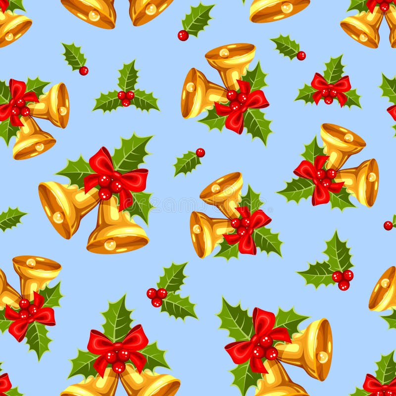 Fondo inconsútil con las campanas de la Navidad del oro en azul Ilustración del vector ilustración del vector Fondo inconsútil con las campanas de la Navidad del oro en azul Ilustración del vector ilustración del vector