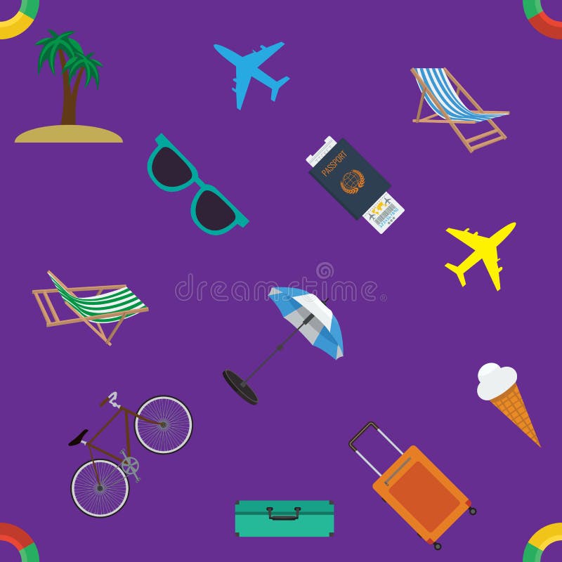 Fondo inconsútil de colocación del viaje Modelo del fondo del papel pintado Ejemplo plano del vector stock de ilustración Fondo inconsútil de colocación del viaje Modelo del fondo del papel pintado Ejemplo plano del vector stock de ilustración