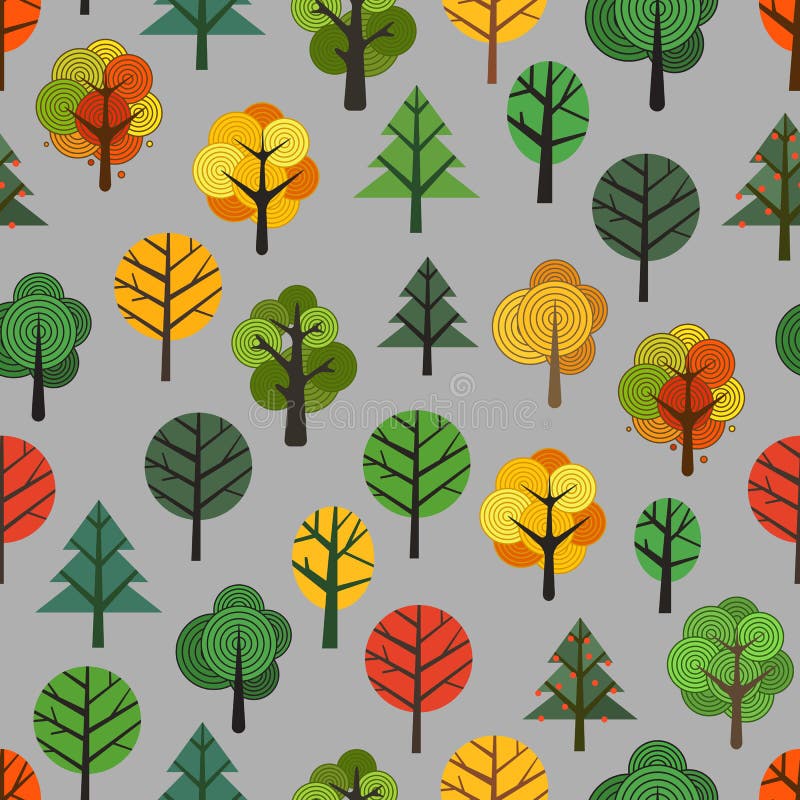 Fondo inconsútil de diversos árboles stock de ilustración Fondo inconsútil de diversos árboles stock de ilustración