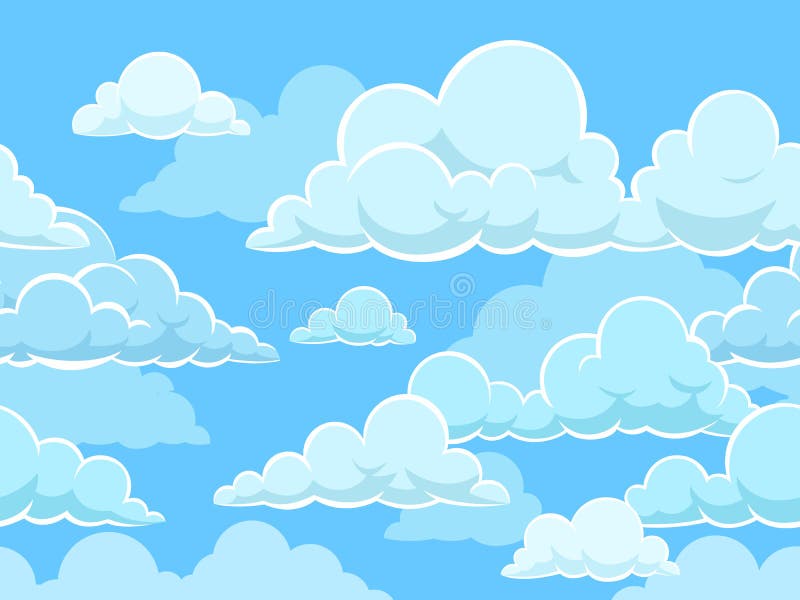 Fondo inconsútil de las nubes de la historieta Modelo con el cielo nublado azul Panorama de Cloudscape, niños lindos papel pintad