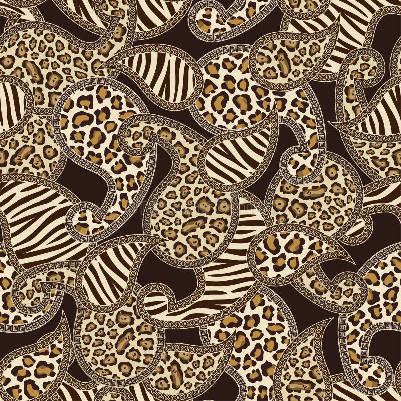 Fondo inconsútil del estilo de Paisley con la piel animal stock de ilustración Fondo inconsútil del estilo de Paisley con la piel animal stock de ilustración