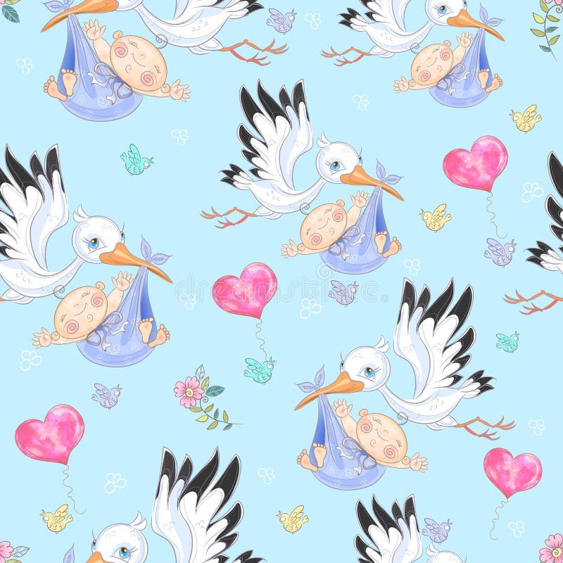 Fondo inconsútil para el nacimiento del bebé Cig?e?a con el beb? Vector libre illustration Fondo inconsútil para el nacimiento del bebé Cig?e?a con el beb? Vector libre illustration