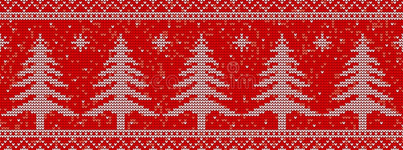 Fondo inconsútil rojo del modelo que hace punto con los árboles de navidad ilustración del vector Fondo inconsútil rojo del modelo que hace punto con los árboles de navidad ilustración del vector