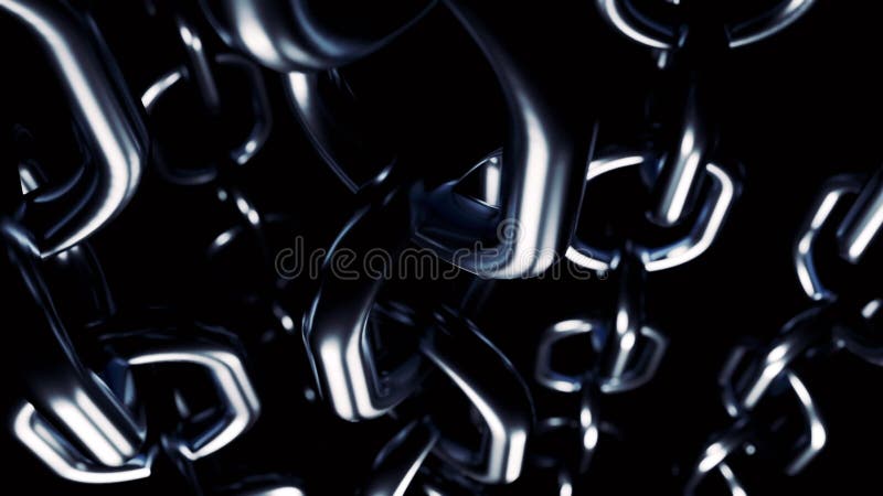 Fondo industrial abstracto con grandes cadenas de metal brillante que cuelgan aisladas en un fondo negro. diseño. 7. º plata ilustración del vector