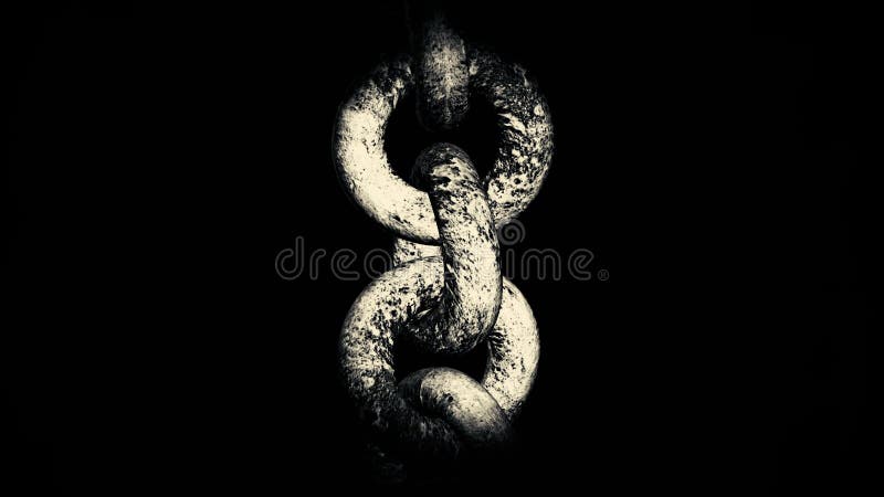 Fondo industrial abstracto con grandes cadenas de metal oxidado colgado en un fondo negro. movimiento. 7. º plata libre illustration