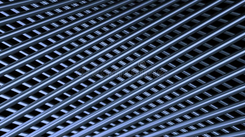 Fondo industrial abstracto con rejilla metálica doblada de bucle ininterrumpido. movimiento. tubo de hierro o metal cruzado azul c libre illustration
