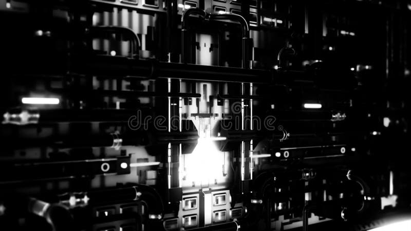 Fondo industrial abstracto con tubos curvos negros y lámparas de luz blanca sin interrupciones. animación. moverse lentamente libre illustration
