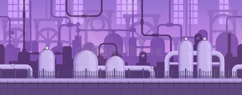 Fondo industrial del juego listo de la paralaje stock de ilustración Fondo industrial del juego listo de la paralaje stock de ilustración