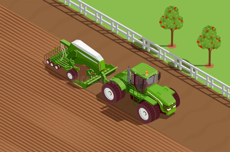 Fondo isometrico delle macchine agricole illustrazione di stock Fondo isometrico delle macchine agricole illustrazione di stock