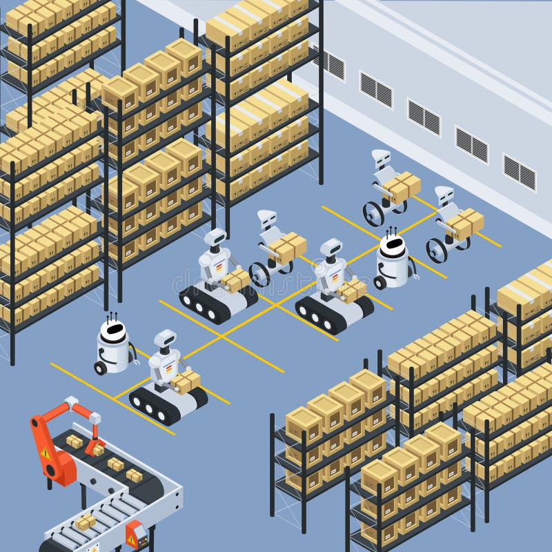 Fondo isométrico de la entrega automática de la logística libre illustration Fondo isométrico de la entrega automática de la logística libre illustration