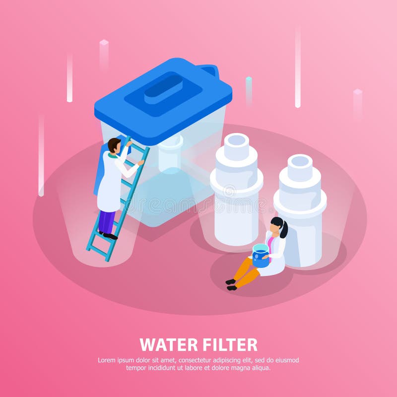 Fondo isométrico de la purificación del agua libre illustration Fondo isométrico de la purificación del agua libre illustration