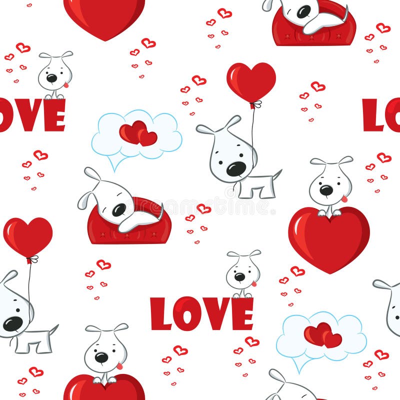 Fondo lindo con los perros y los corazones para el día de tarjeta del día de San Valentín, modelo inconsútil ilustración del vector Fondo lindo con los perros y los corazones para el día de tarjeta del día de San Valentín, modelo inconsútil ilustración del vector