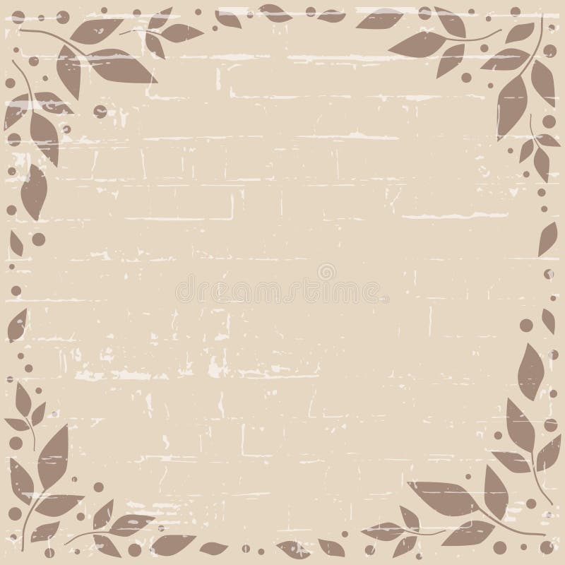 Fondo marrón del café con textura y el marco decorativo de las hojas del marrón y puntos en la forma de círculo stock de ilustración Fondo marrón del café con textura y el marco decorativo de las hojas del marrón y puntos en la forma de círculo stock de ilustración