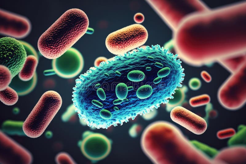 Fondo medico batterico. aie generativa. una cella con colori rossi e verdi.