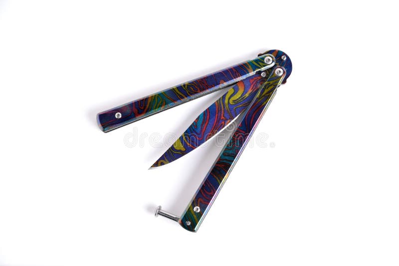 Fondo multicolore di bianco di colore della farfalla del coltello fotografia stock Fondo multicolore di bianco di colore della farfalla del coltello fotografia stock