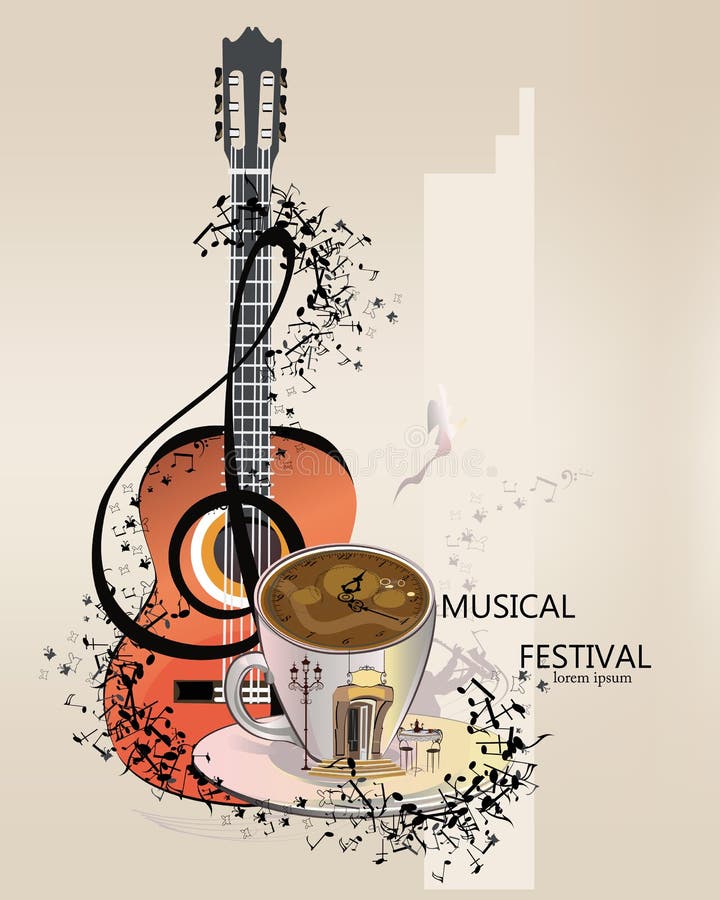 Fondo Musical Abstracto Con Una Guitarra Y Una Clave De Sol Ilustración