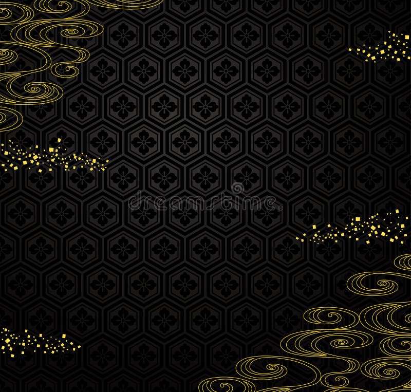 Fondo nero giapponese con polvere ed il fiume dorati. royalty illustrazione gratis Fondo nero giapponese con polvere ed il fiume dorati. royalty illustrazione gratis